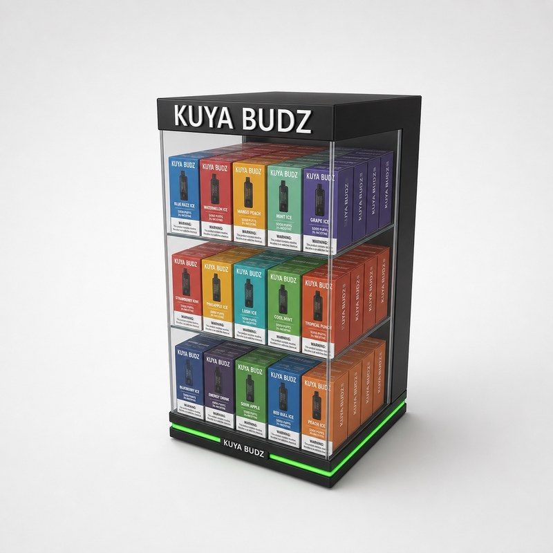 Black Three-Tier Acrylic Vape Cabinet with Green Base Lighting