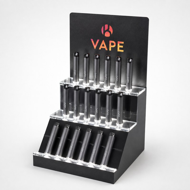 Black Three-Step Acrylic LED Vape Device Display