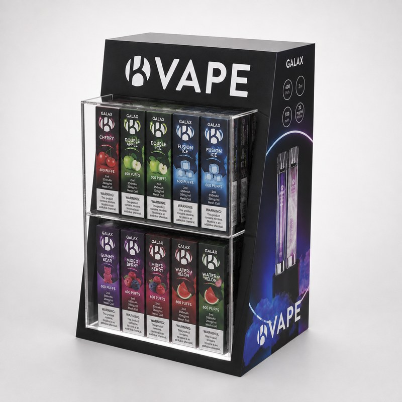 Two-Tier Black Acrylic Vape Display Cabinet