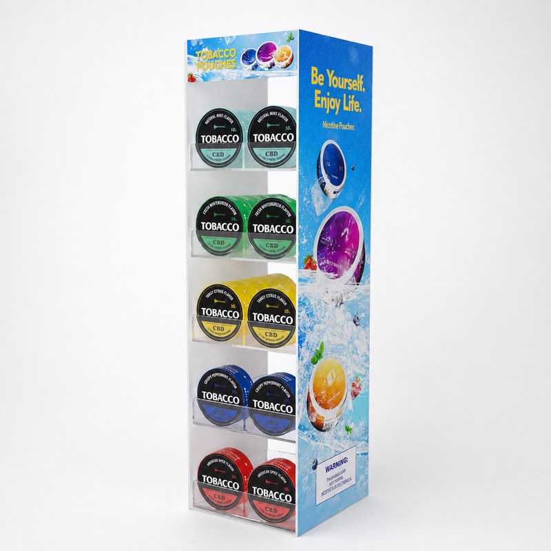 Blue Five-Tier Upright Acrylic Nicotine Pouch Display