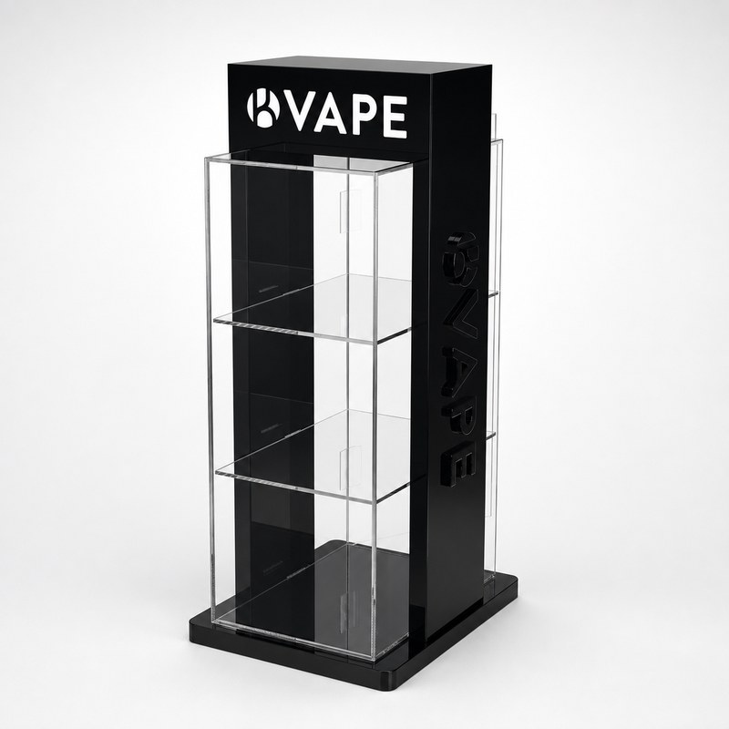Black and Clear Acrylic Vape Display Cabinet
