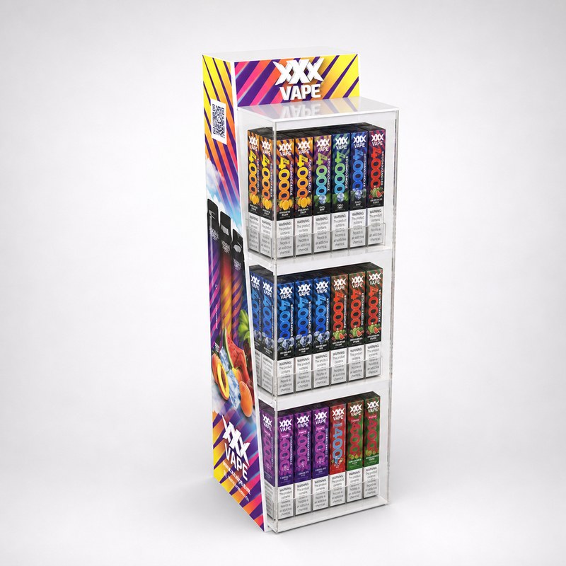 Three-Tier Printed Acrylic Upright Vape Display