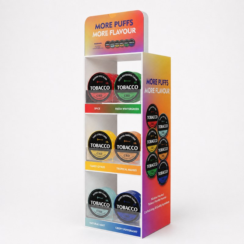 Printed Four-Tier Upright Acrylic Nicotine Pouch Display