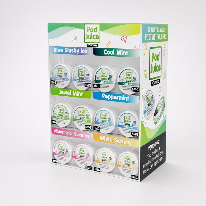 White and Green Three-Tier Acrylic Nicotine Pouch Display
