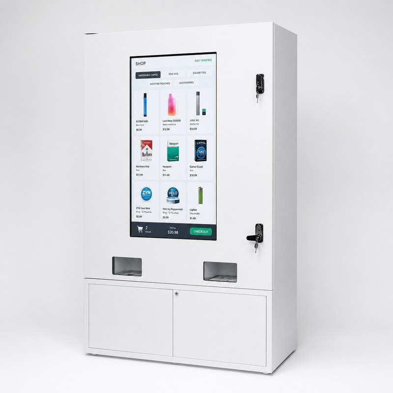 White Metal Vape Display Cabinet with Portrait Screen